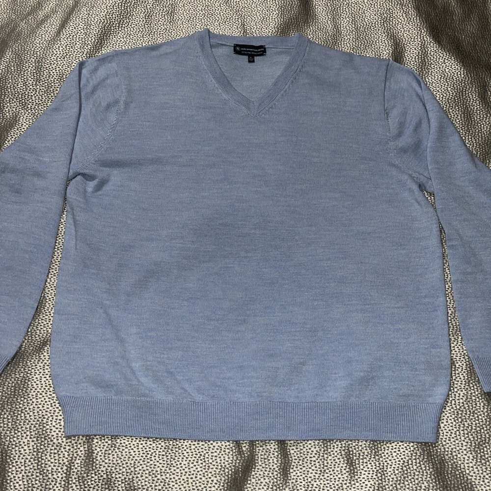 Hart Schaffner Marx Mens 100% Merino Wool Sweater Size XL Blue‎ Golf V-Neck